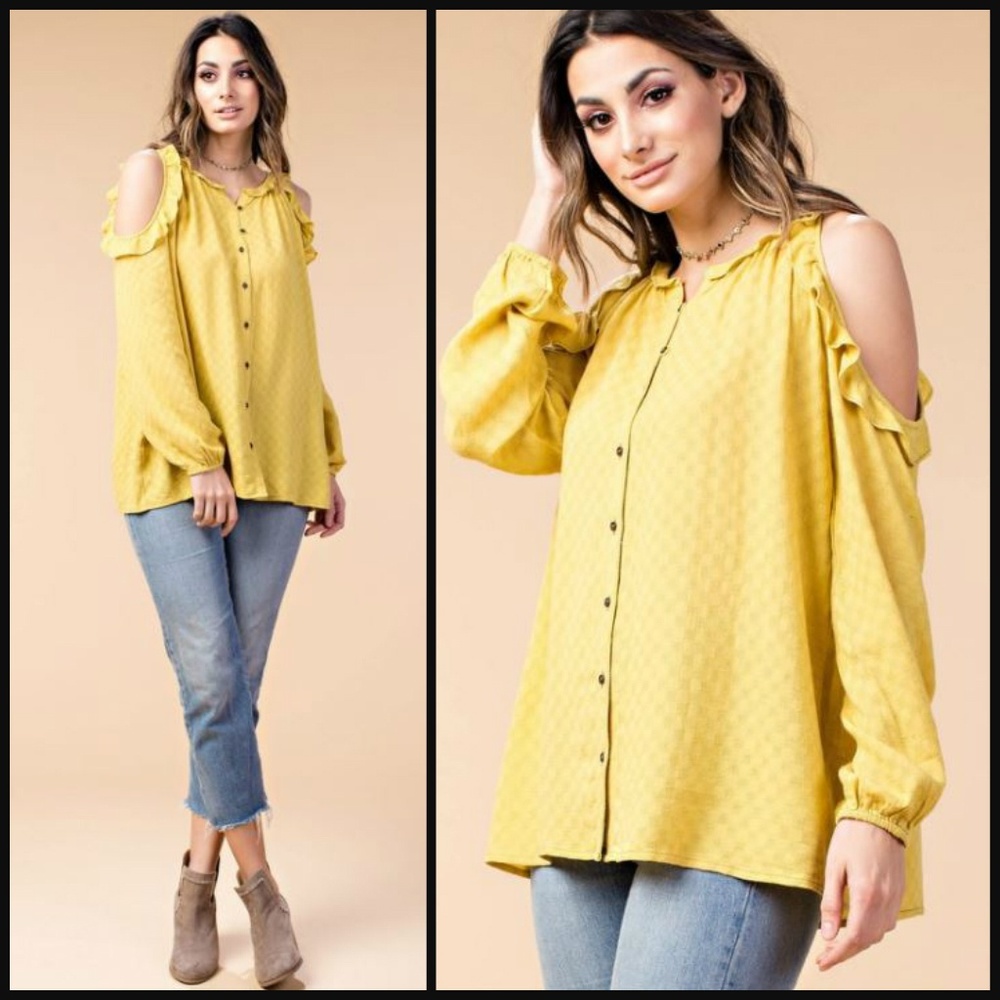 🎀Ruffled Cold Shoulder Blouse - Picture 5 of 7